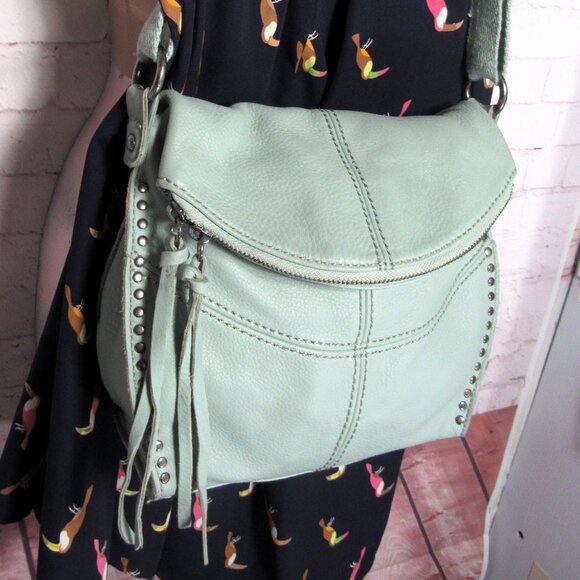 The Sak Handbags - THE SAK, LEATHER SHOULDER BAG, AQUA BLUE, SHOULDER/CROSS-BODY STUDDED